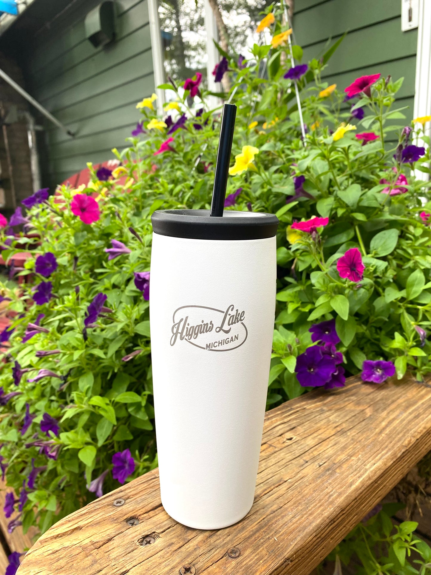 Higgins Lake Iron Flask Tumbler with Interchangeable Tops