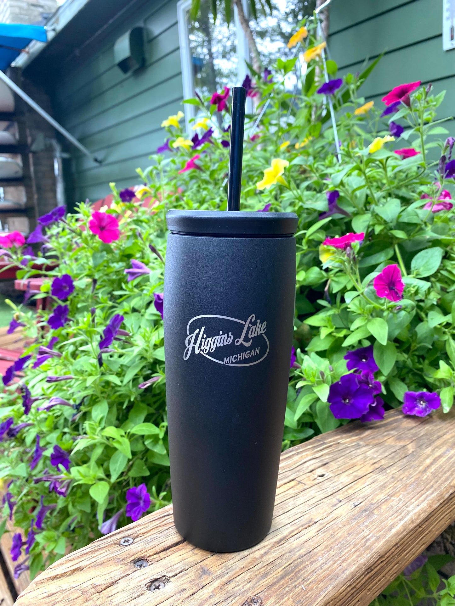 Higgins Lake Iron Flask Tumbler with Interchangeable Tops