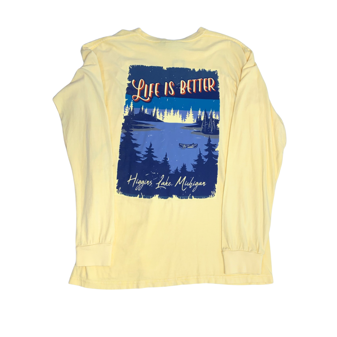 Life Is Better- Postal Stamp Higgins Lake Long Sleeve