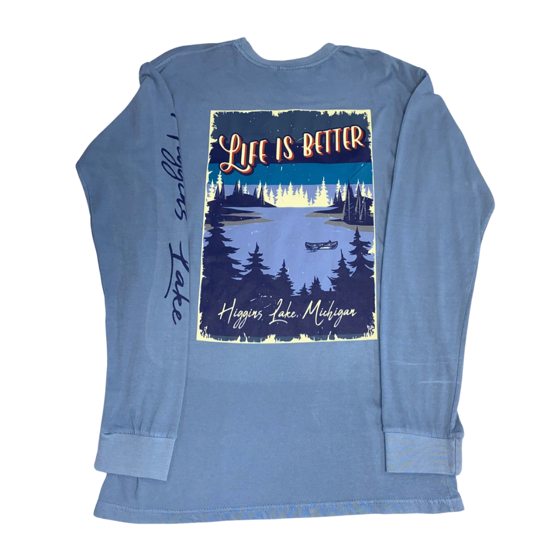 Life Is Better- Postal Stamp Higgins Lake Long Sleeve